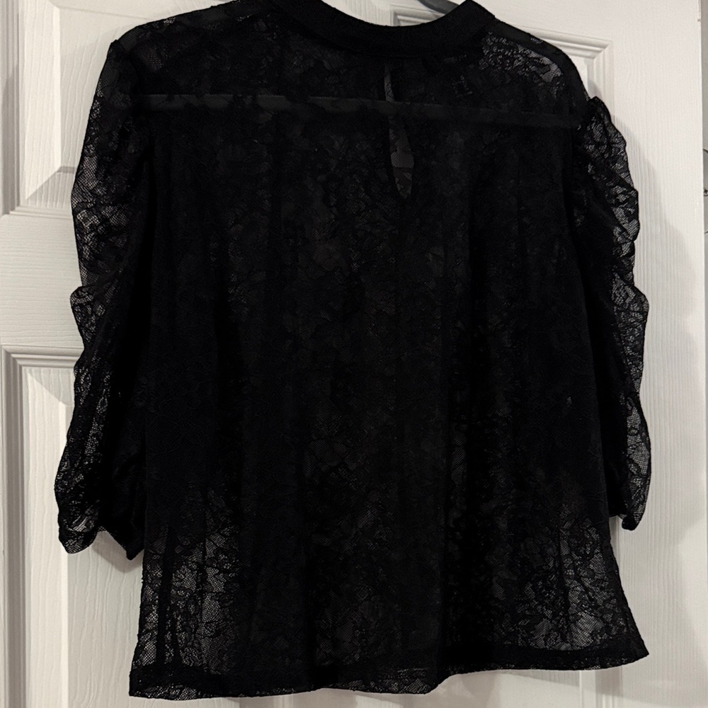 Forever 21 Black Lace Puff Sleeve Blouse